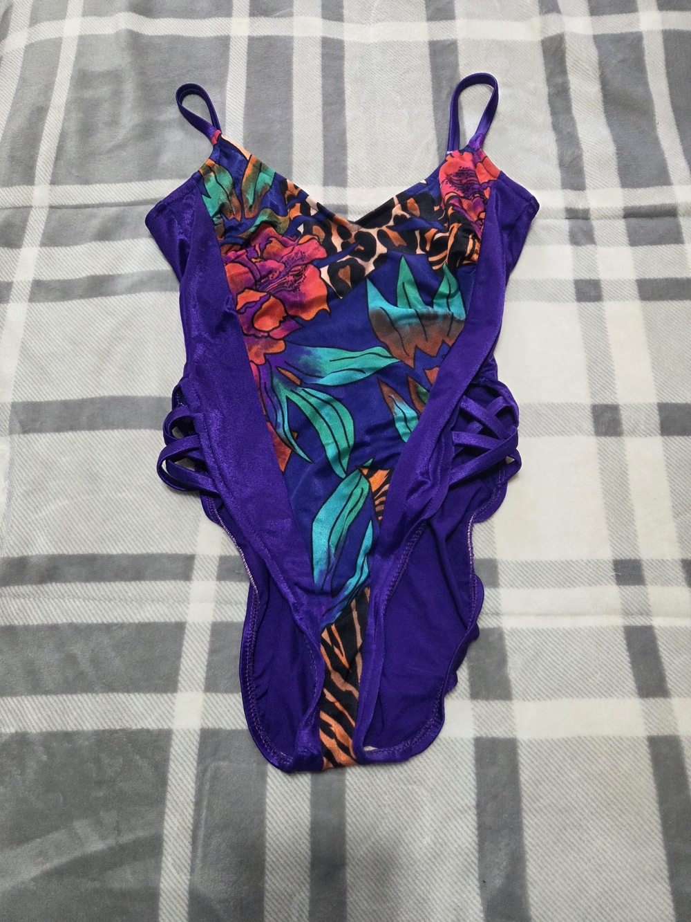 Nicole Wior Purple Tropical Floral One-Piece Swimsuit
